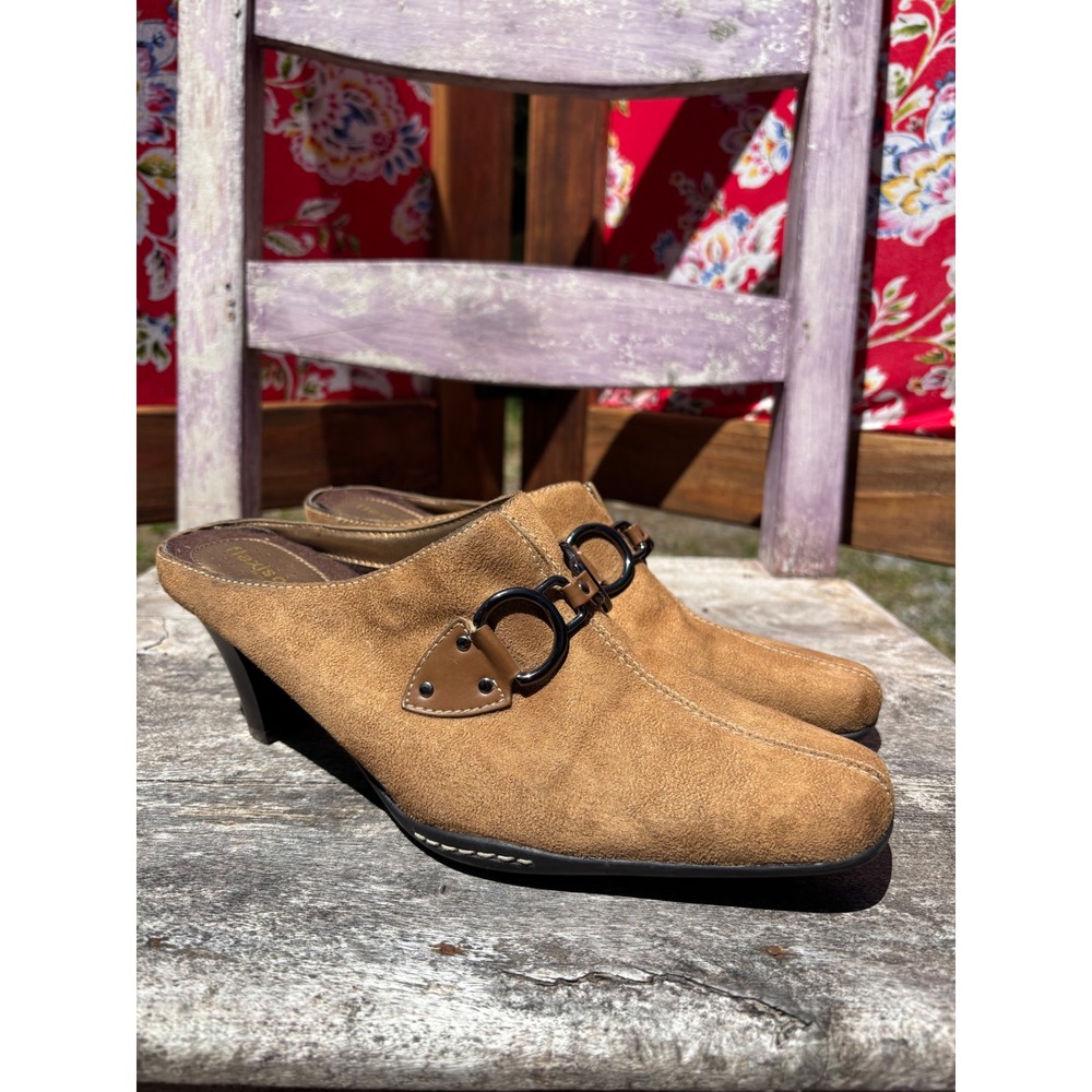 Camel Brown Faux Suede Western‎ Boho Buckle Slip On Mules Women's Size 9.5